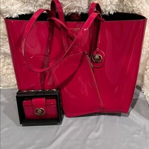 Kurt Geiger Pinkish Red Tote Bag with Pouch and wallet
